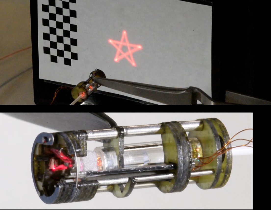 Microrobotic gadget guides a laser pillar somewhere inside the body